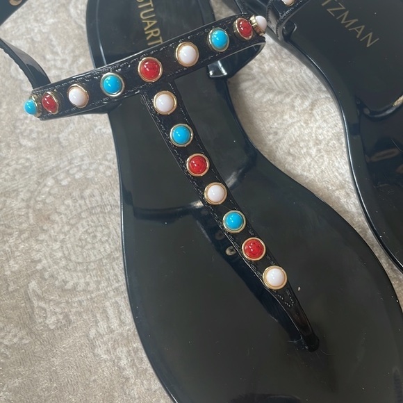 Brand New Stuart Weitzman Gemstone Beaded Thong Jelly Sandals Slingback Black - Picture 4 of 15